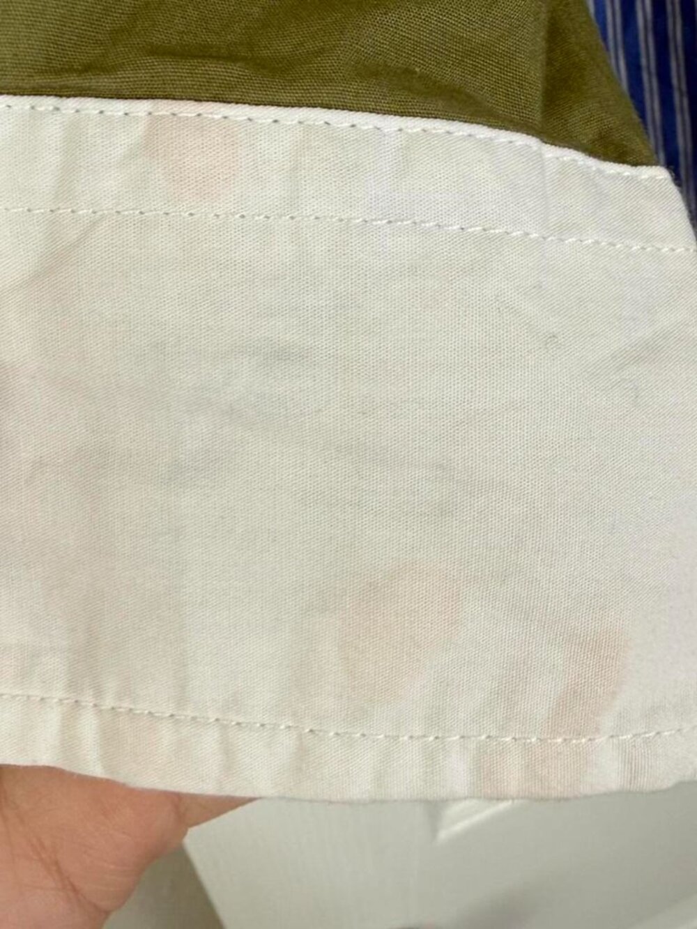 Free Assembly 100% Cotton Blue Striped Button-Up With Green Sleeves Size XS - Picture 6 of 6